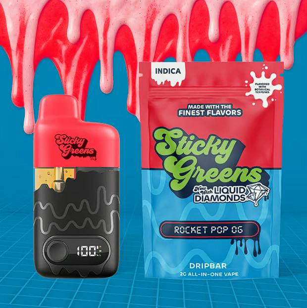 Trippy Sips Sticky Greens Liquid Diamonds Rocket Pop OG Indica Disposable 2g