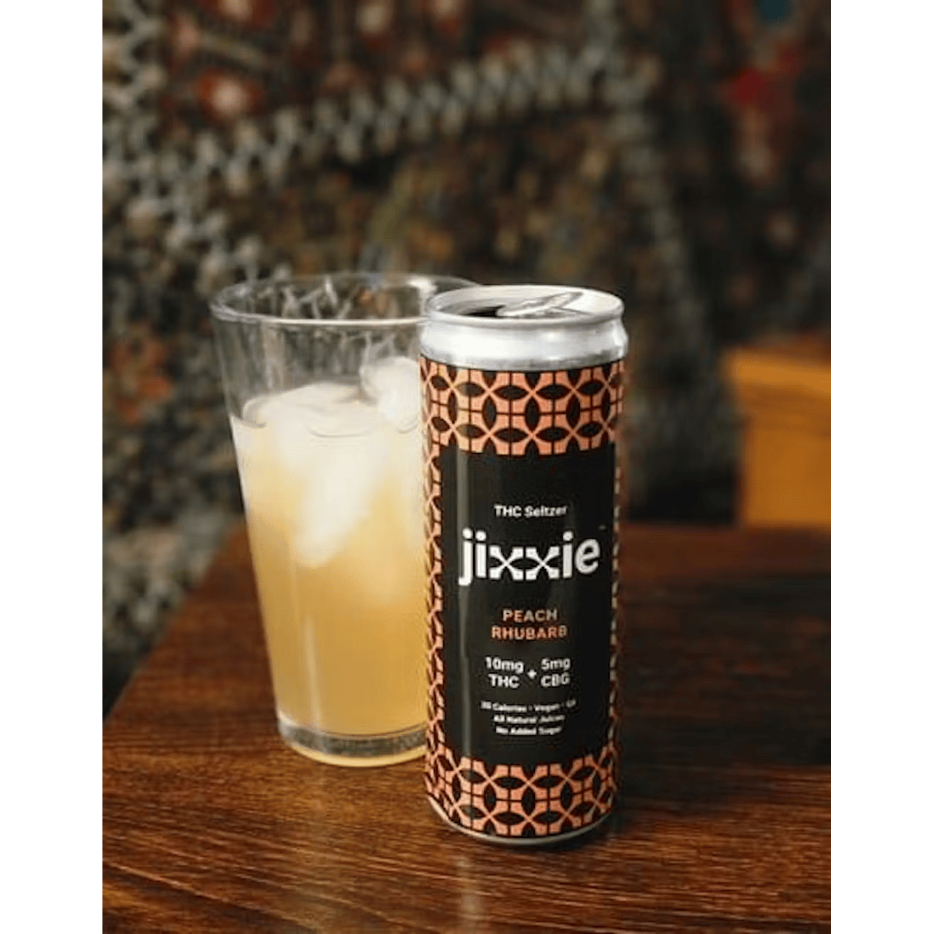 Jixxie - THC Seltzer - 10mg THC + 5mg CBG - Peach Rhubarb