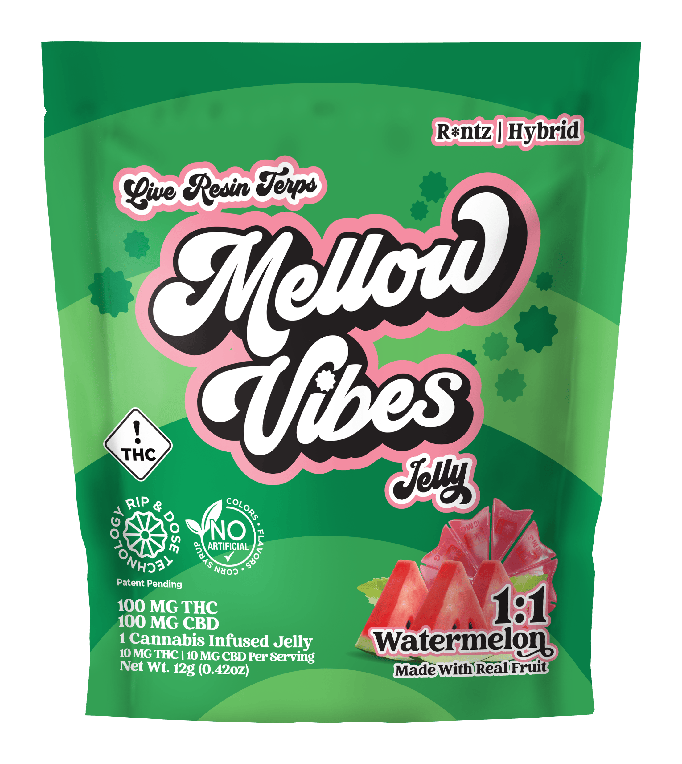 MELLOW VIBES 1:1 WATERMELON JELLY 100MG THC / 100MG CBD