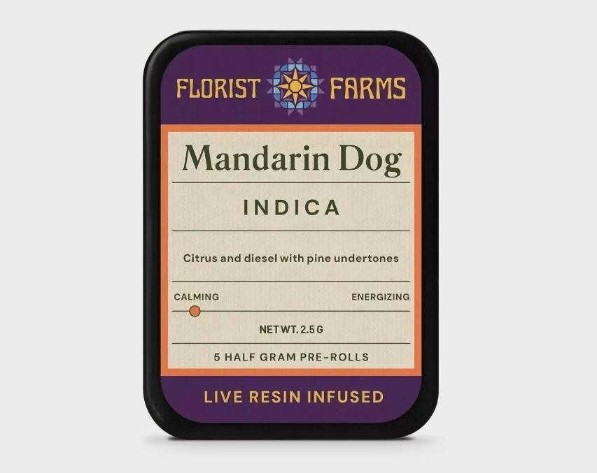 Florist Farms | Mandarin Dog | Indica |Infused PreRoll | 5 Pack | 2.5g