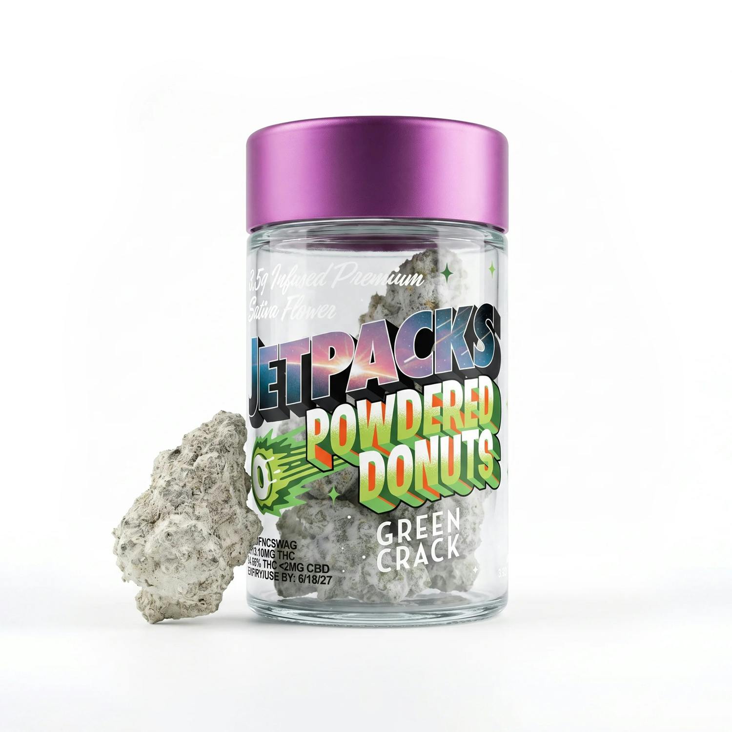 Jetpacks | Powdered Donuts | Infused Flower | Green Crack | Sativa | 3.5g