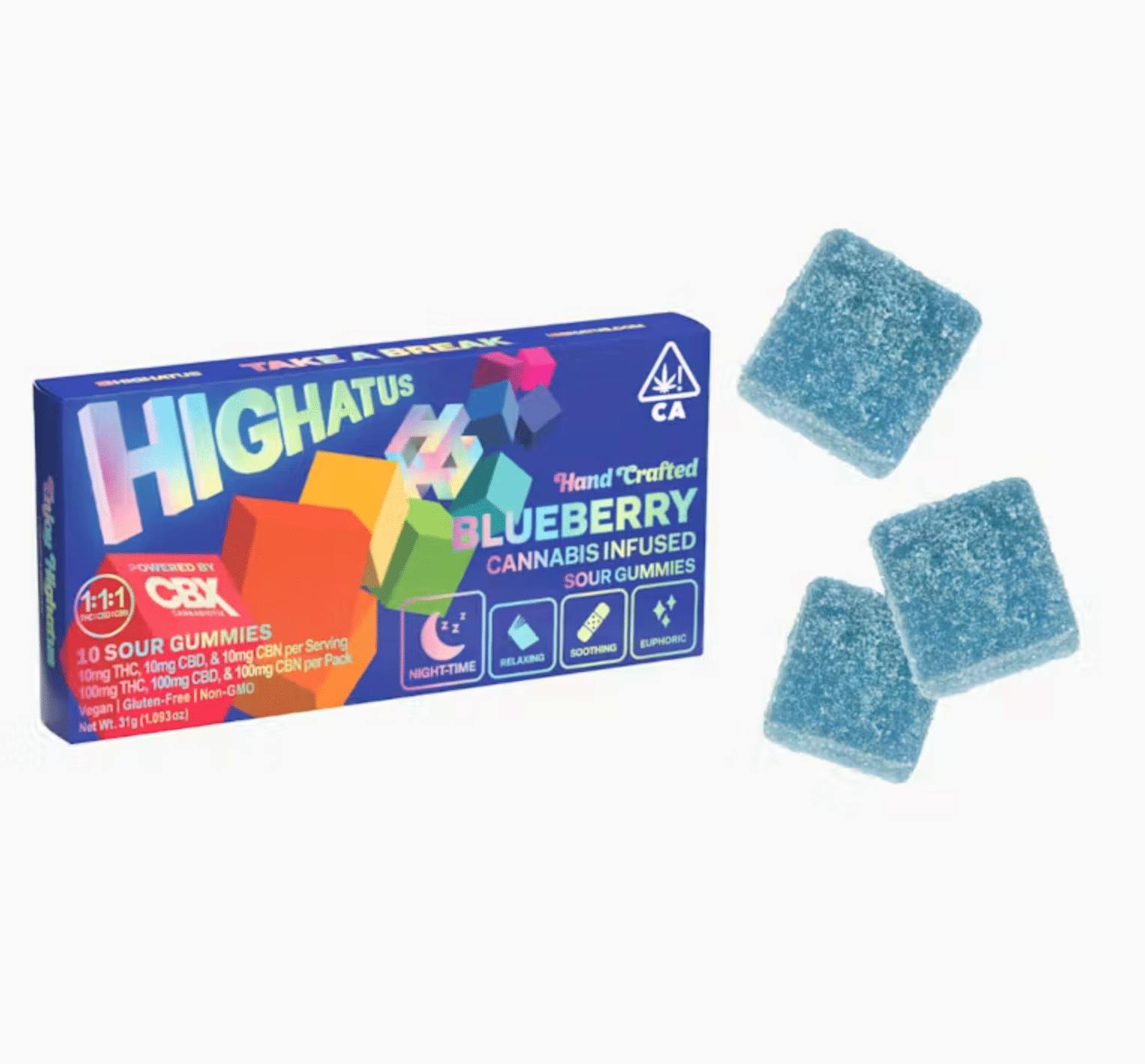 Highatus - Blueberry 1:1:1 THC/CBD/CBN Sour Gummies - 100mg - 100mg CBN Gummy - Indica
