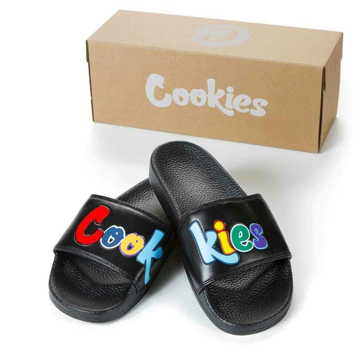 Cookies Co. - Cookies Black Rainbow Original Mint Logos Faux Leather Slides - 9M