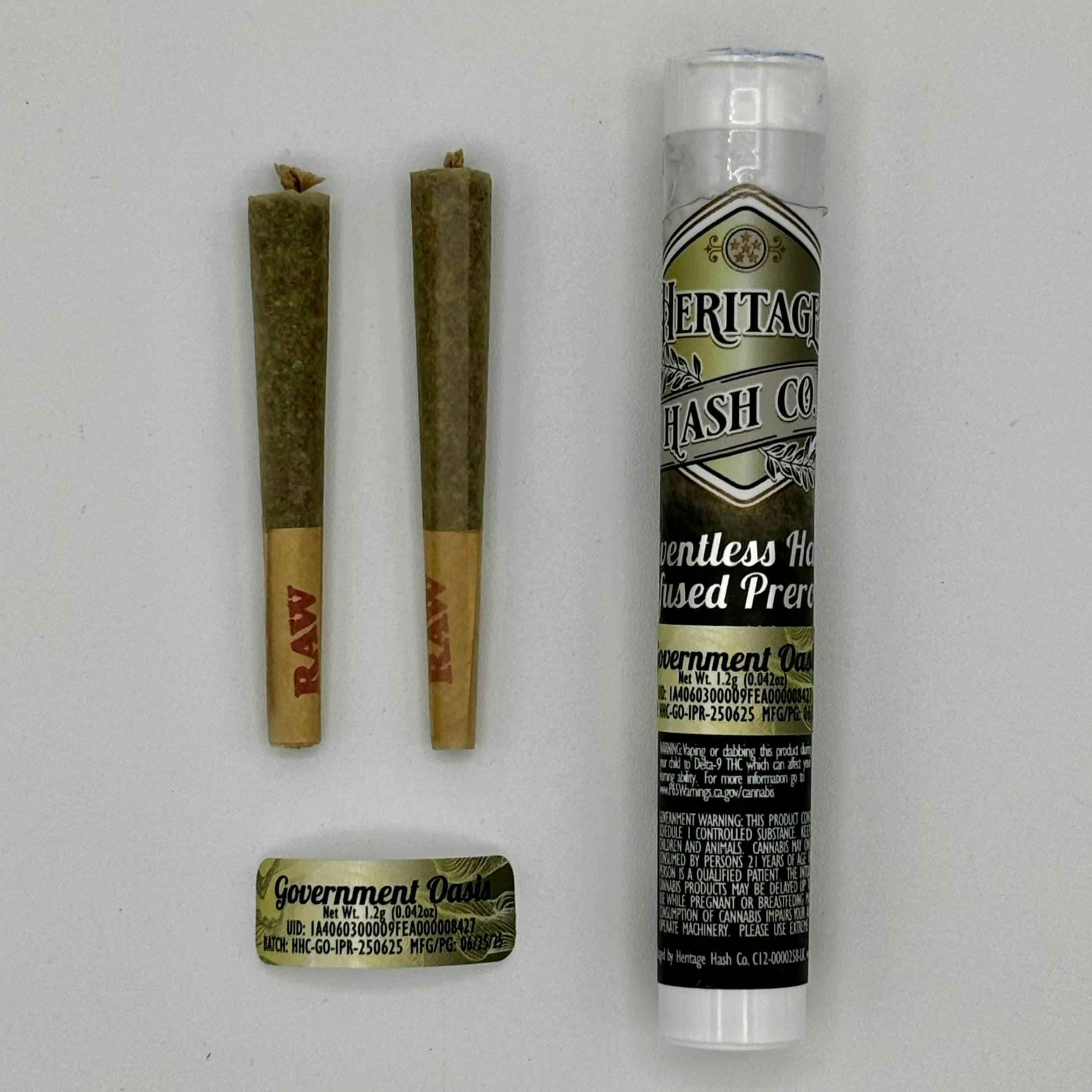 Heritage Herb Co. - SALE Government Oasis - Heritage Hash Co. - Infused Preroll - 2 Pack 1.2G