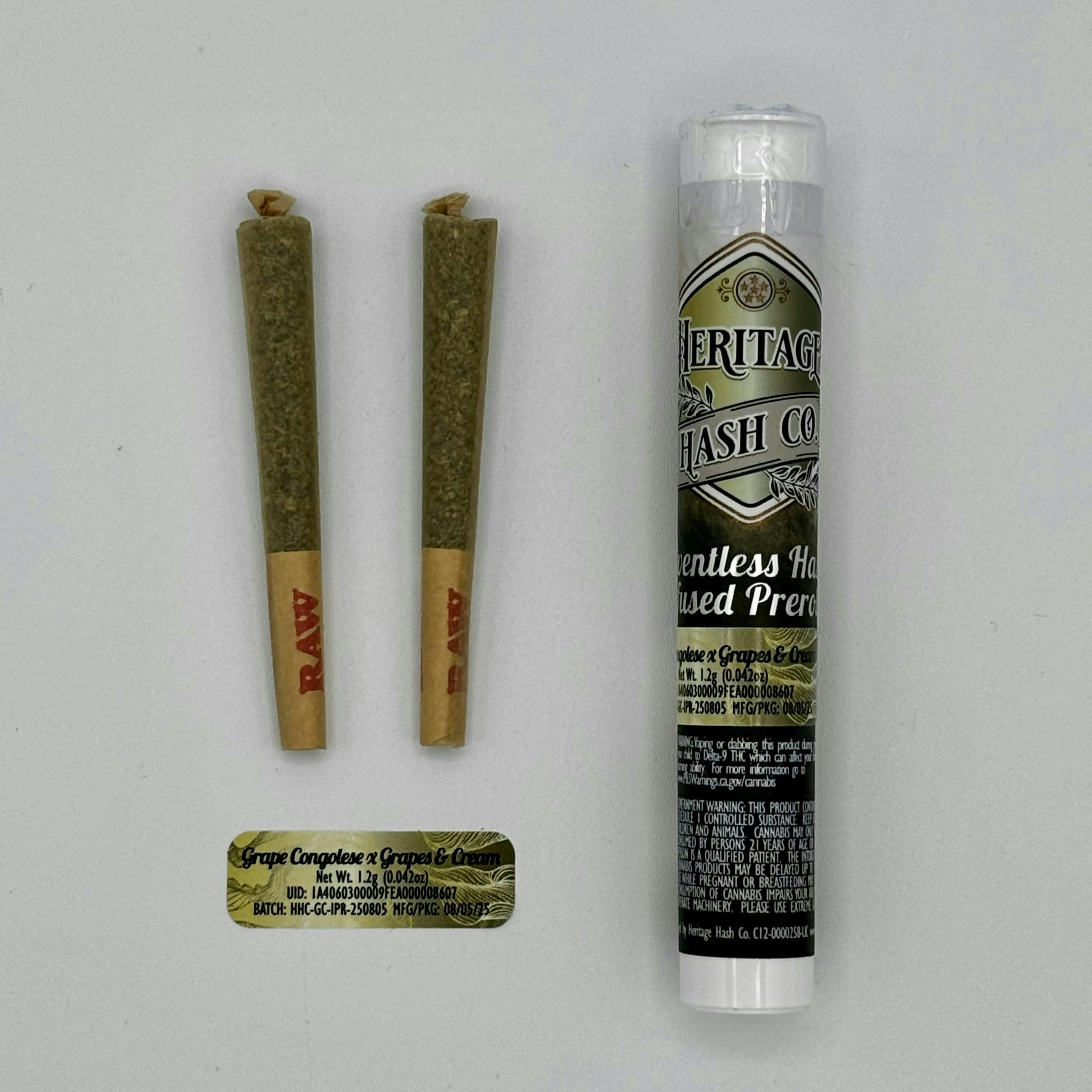 Heritage Herb Co. - SALE Grape Congolese x Grapes & Cream - Heritage Hash Co. - Infused Preroll 2...