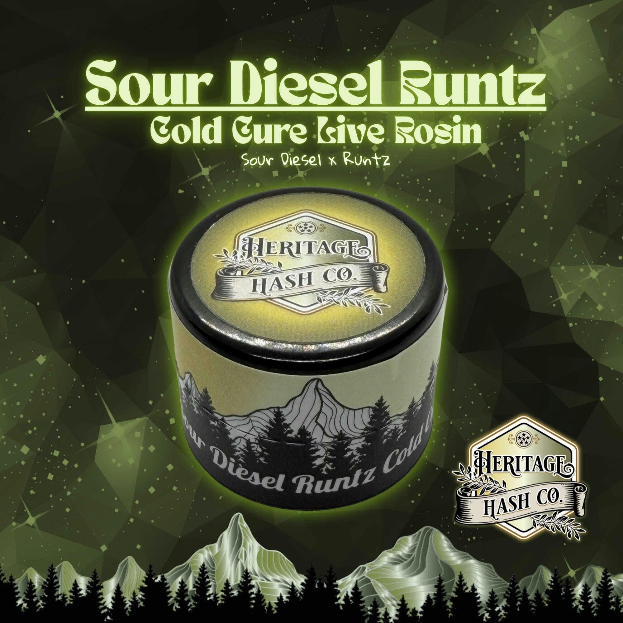 Heritage Hash Co. - NEW! Sour Diesel Runtz Cold Cure Live Rosin 1G