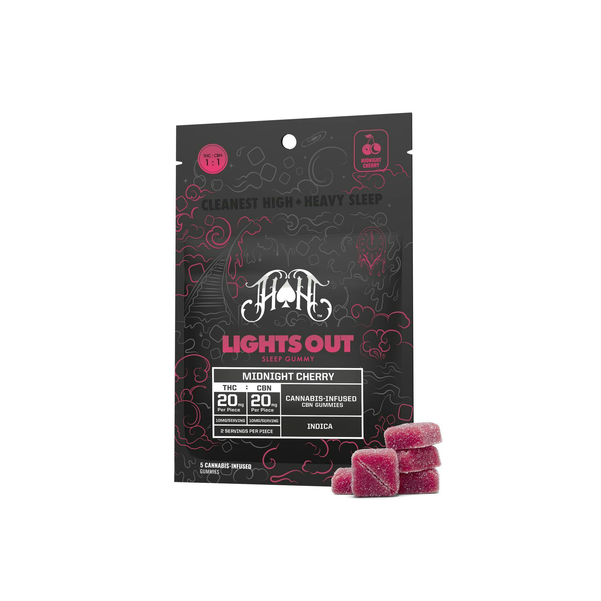 Heavy Hitters Lights Out Midnight Cherry 5pk 20mg Gummies