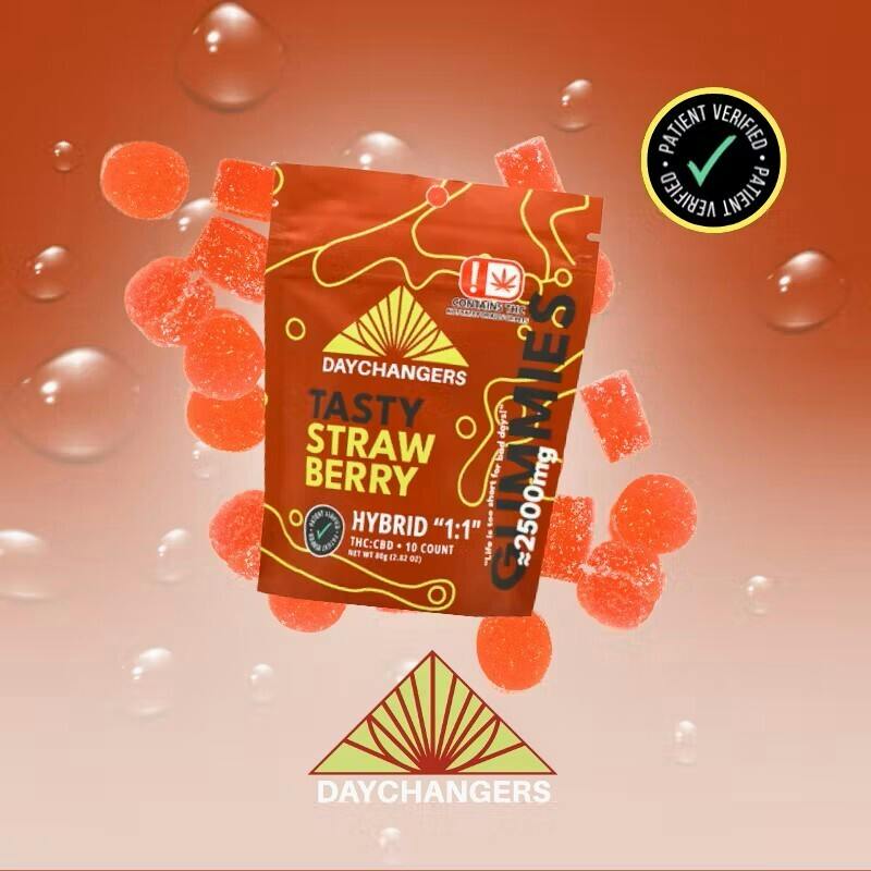 Day Changers 2500mg Hybrid 1:1 THC:CBD Gummies Strawberry ($25 OTD)