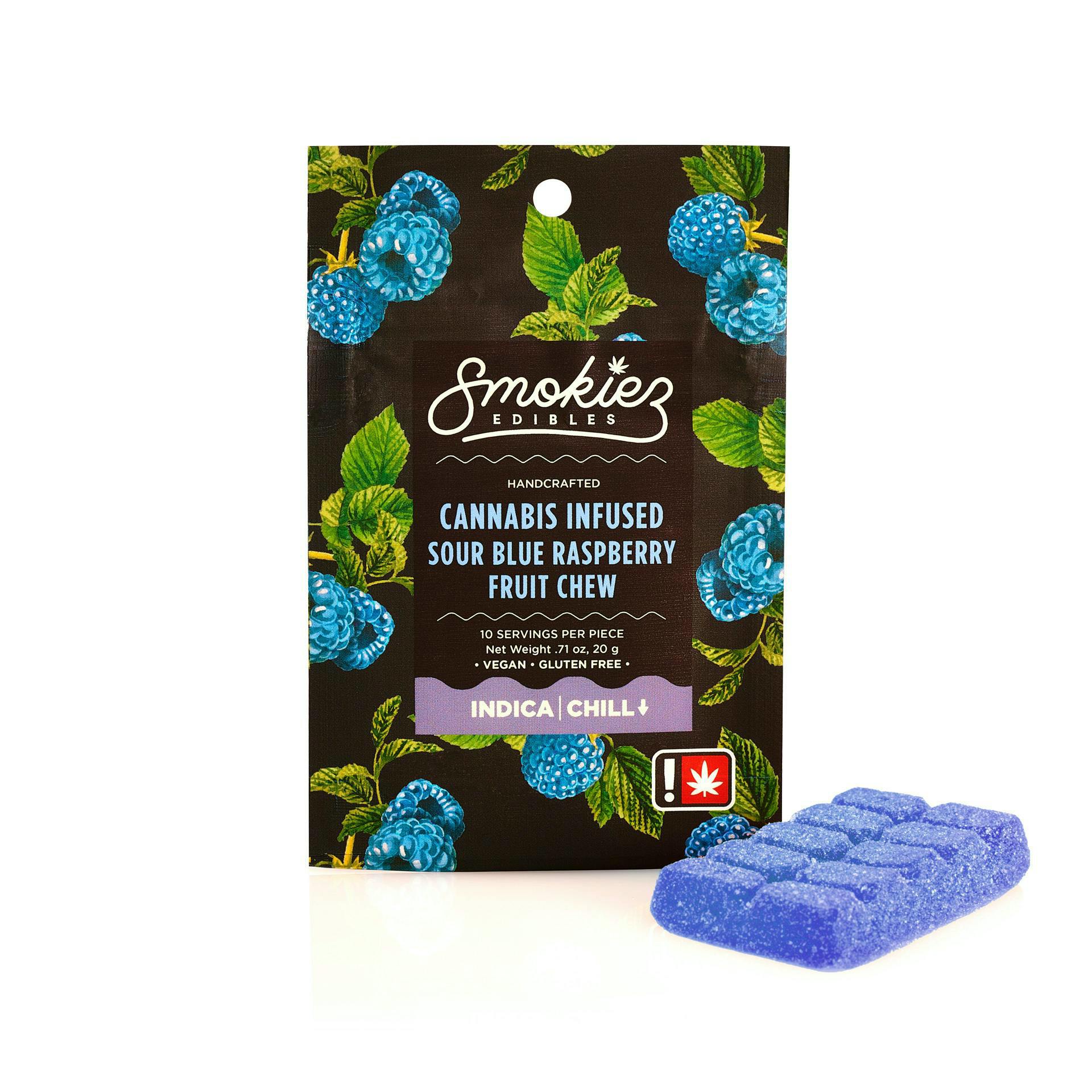 Smokiez | 100mg Fruit Chews | REC - Sour Blue Raspberry (I) | Single Scored Piece