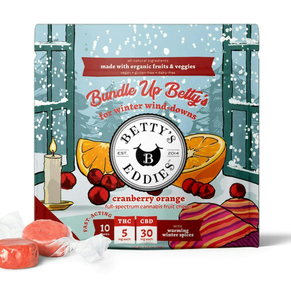 BETTY'S EDDIES Fruit Chew 100mg: Cranberry Orange 3:1 THC:CBD 10pc