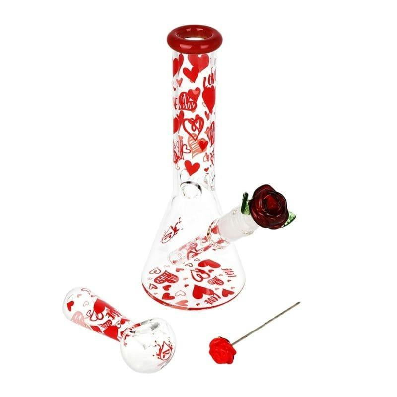 10" HEARTS AND ROSES BONG W/PIPE