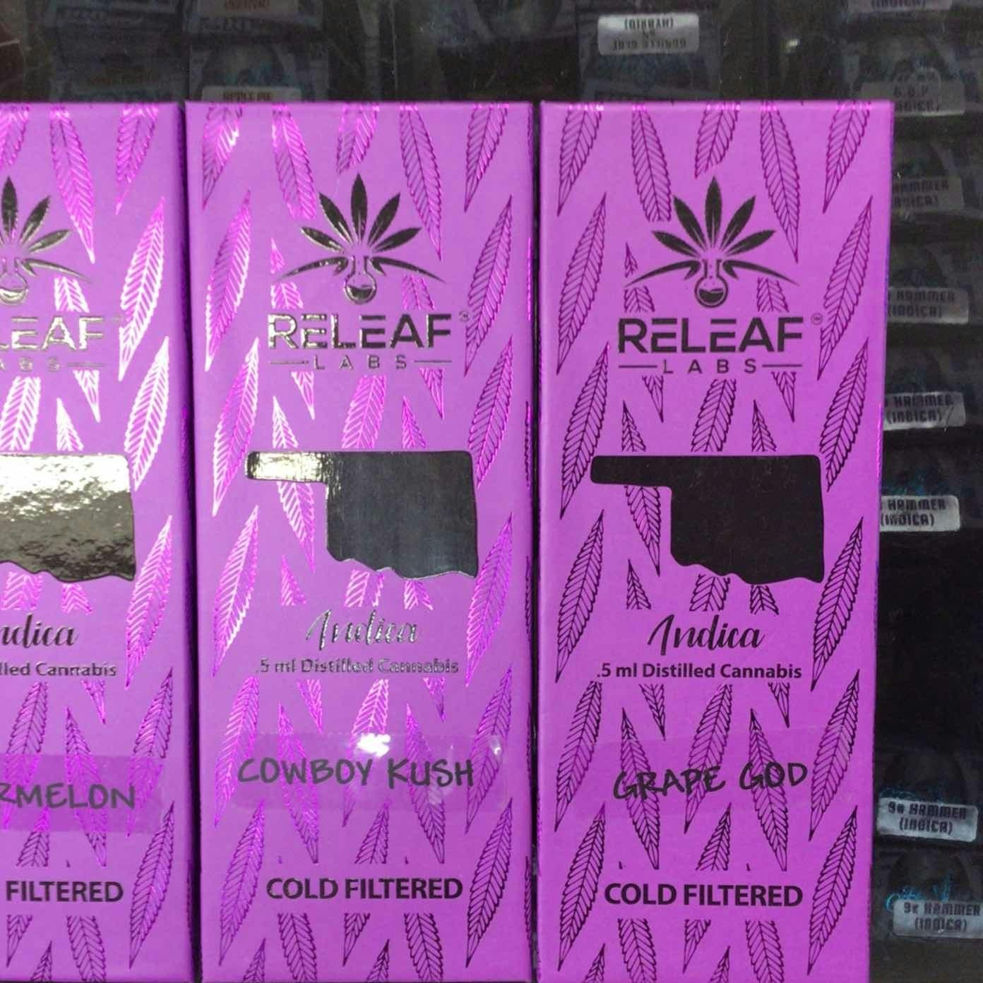 RELEAF .5 GRAM DISPOSABLE INDICA VAPE CARTRIDGES COLD FILTERED