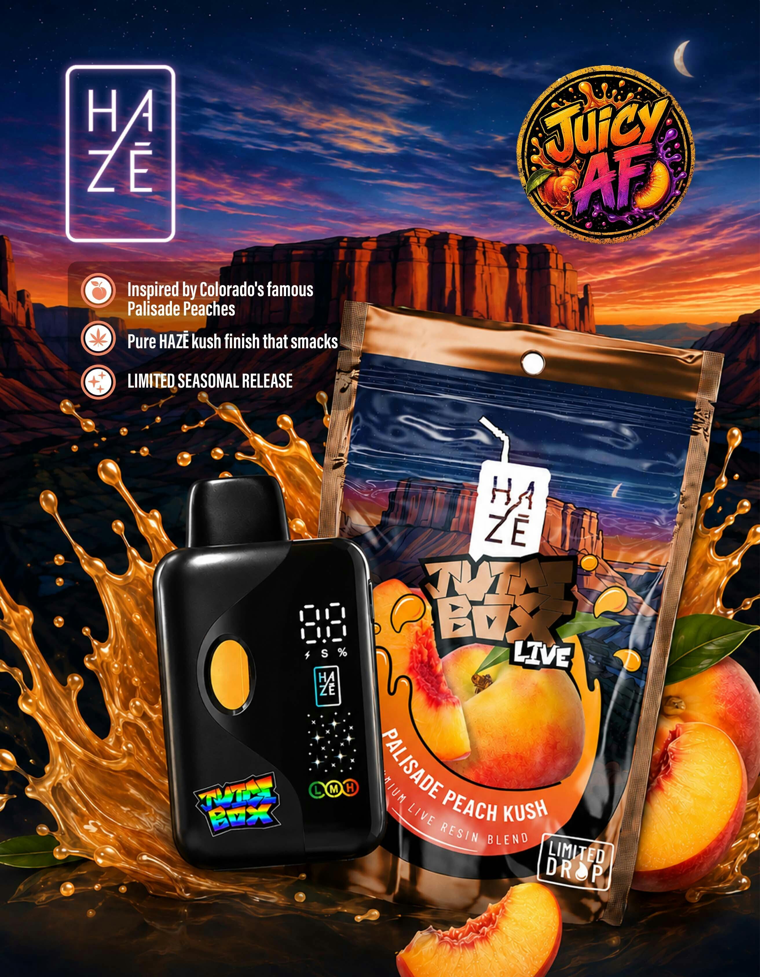 Hazé Juice Box Live Resin AIO 2g - Palisade Peach Kush