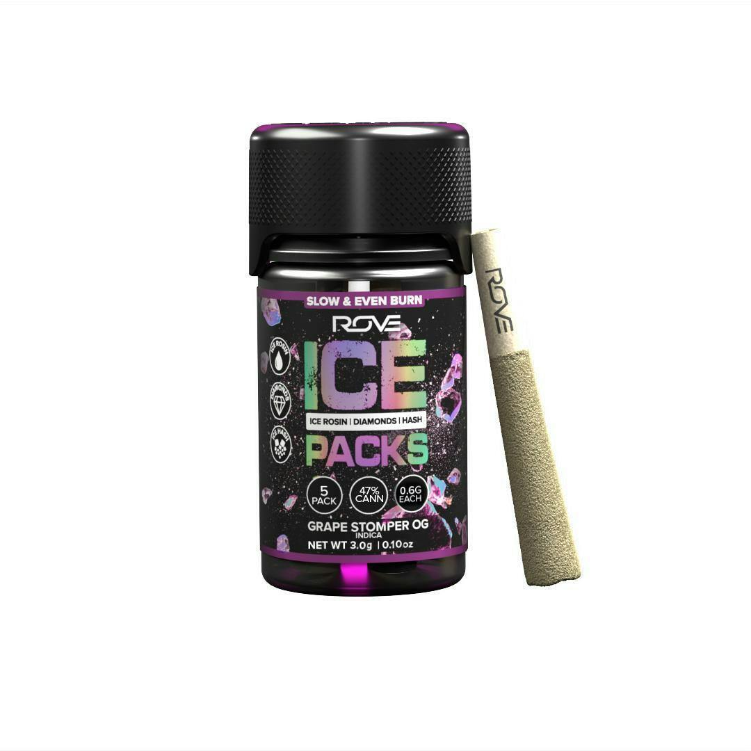 Grape Stomper OG (I) Rosin, Hash, & Diamonds Infused Prerolls (.6g 5pk)