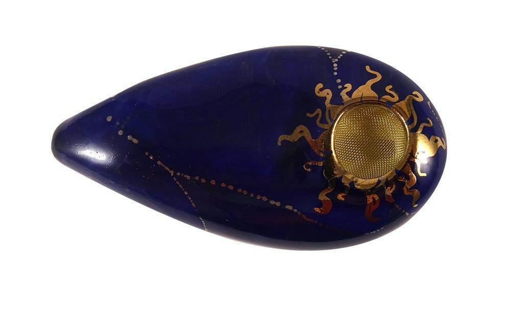 Porcelain Gold Goddess Pipe - Dark Blue