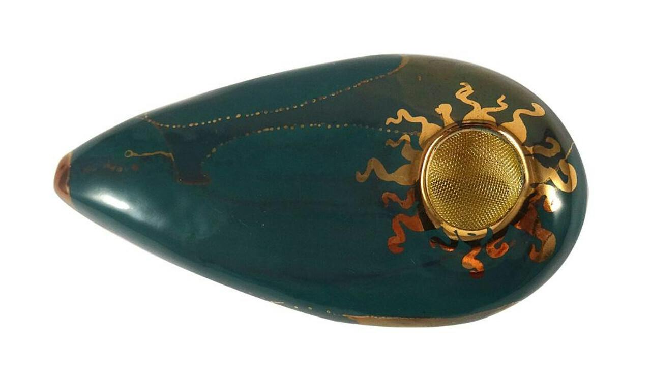 Porcelain Gold Goddess Pipe - Dark Green