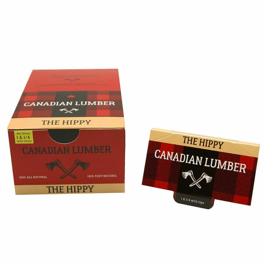Canadian Lumber - Hippy Unbleached Hemp & Flax Rolling Papers with Tips - "1.25"""
