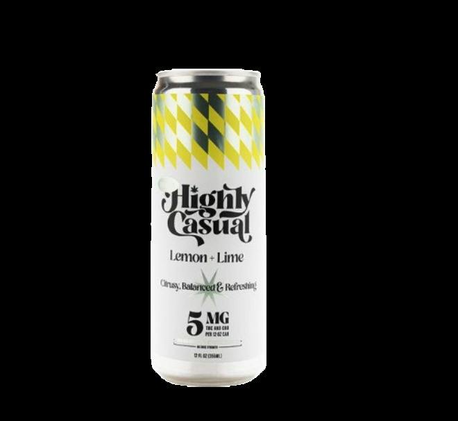 Highly Casual | High Five | Lemon + Lime | 1:1 THC/CBD | 5mg : 5mg | Cannabis Seltzer