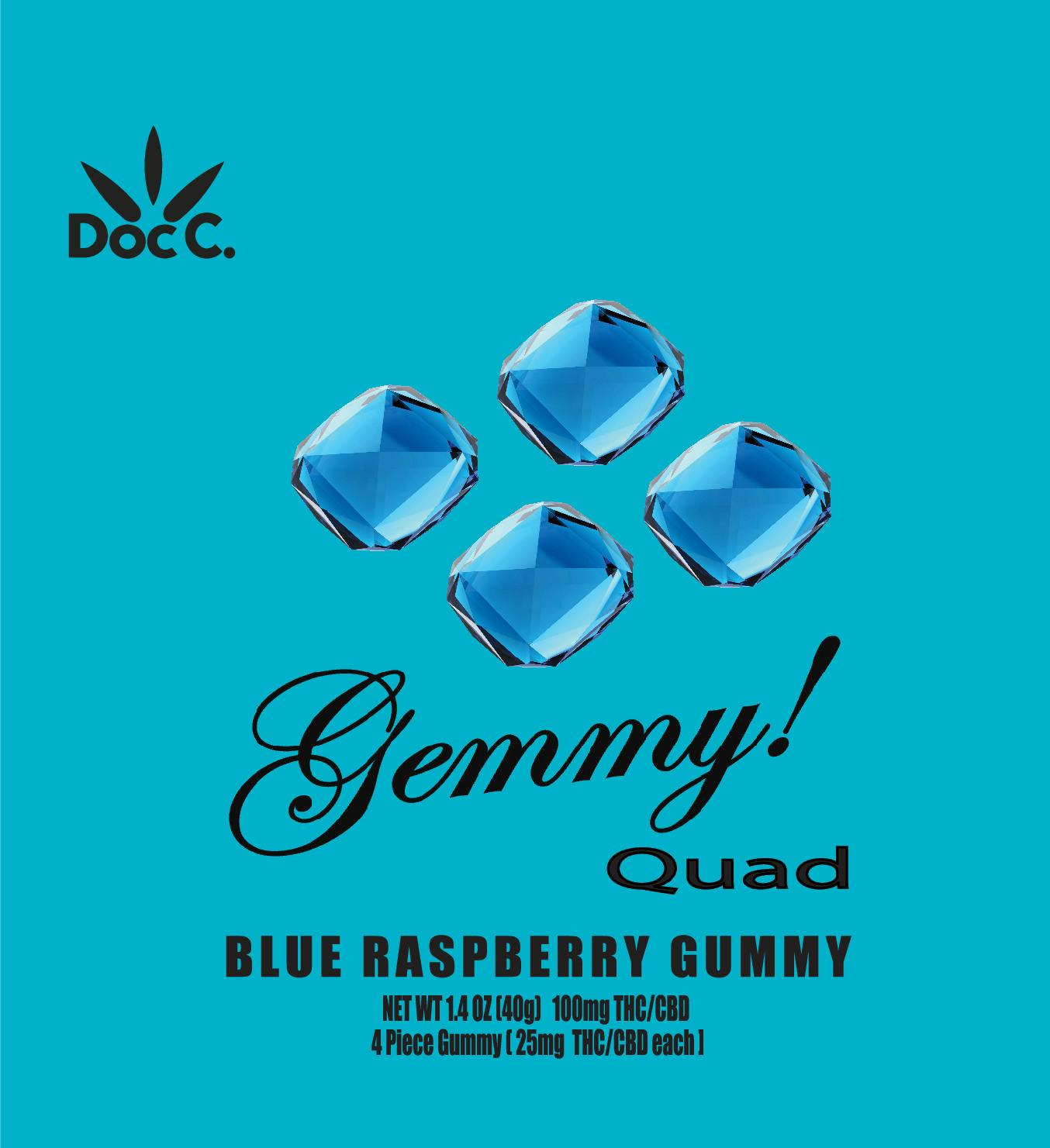 DOC C Gummies 100mg: Blue Raspberry 1:1 THC:CBD 4pc