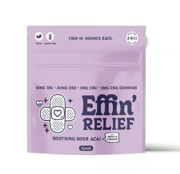 EFFIN' Gummies 100mg: Relief Soothing Sour Acai 4:2:1:1 CBD:THC:CBC:CBG 10pc