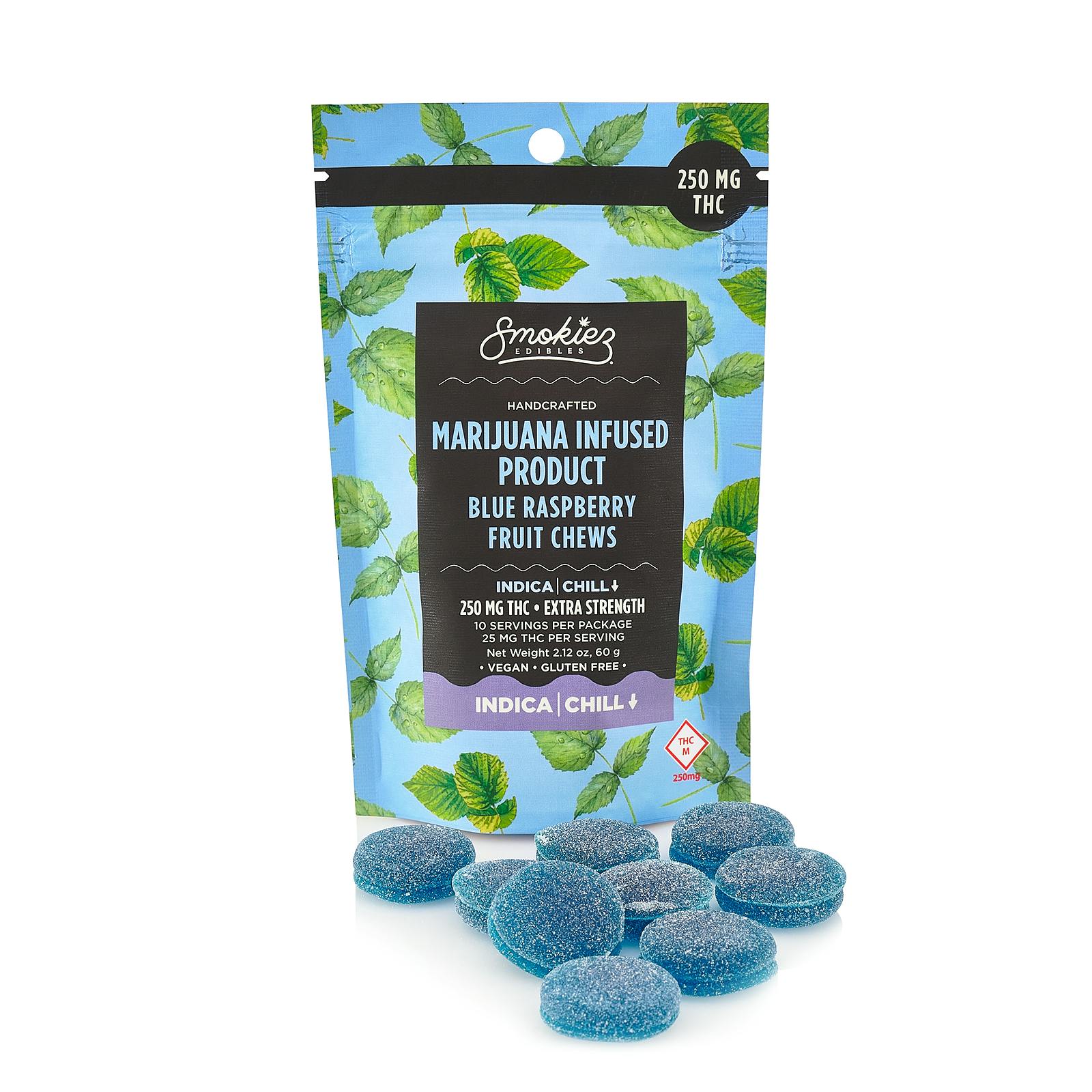 SMOKIEZ Fruit Chews 100mg: Blue Raspberry Sweet Indica 10pc