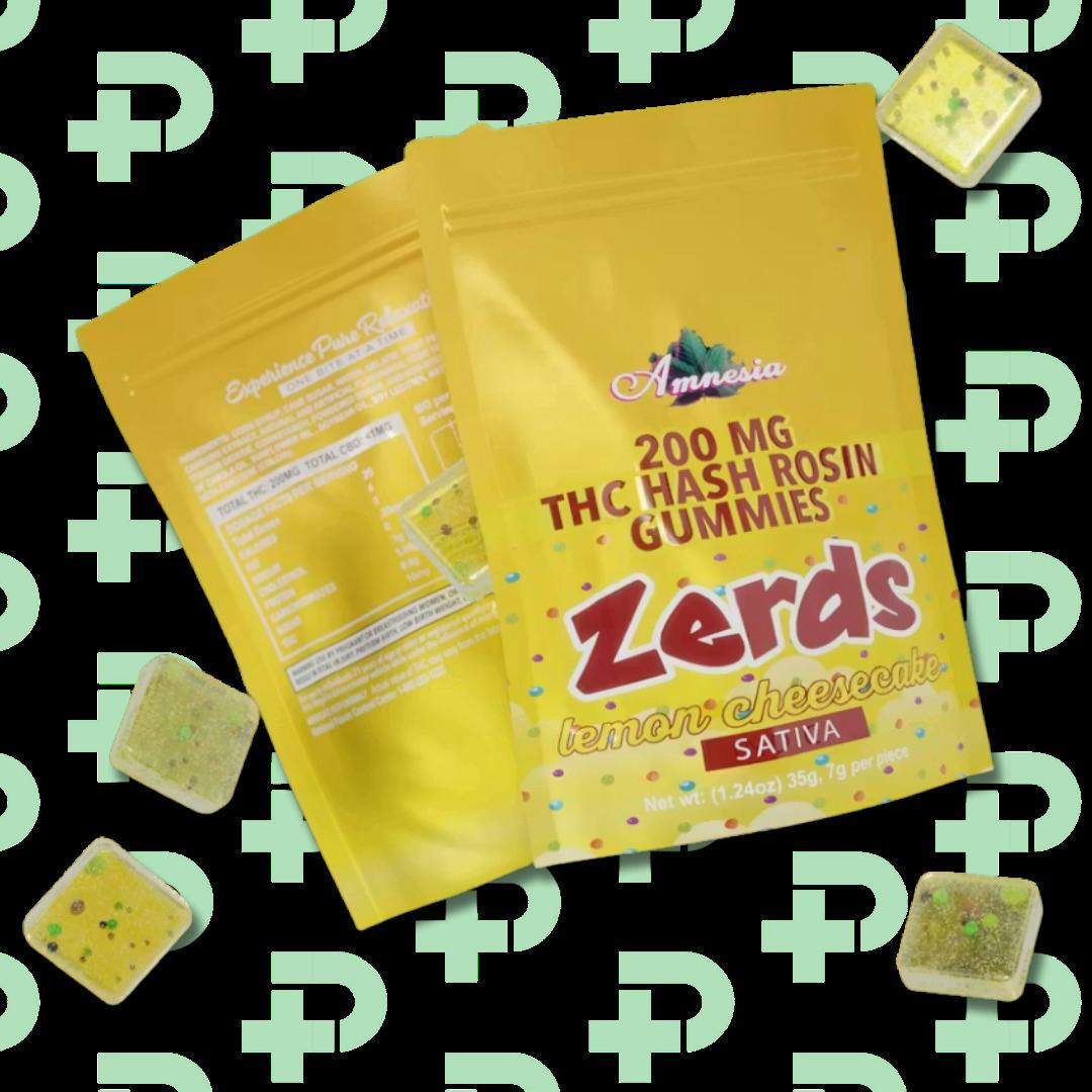 Amnesia 200mg Zerds Hash Rosin Gummies - Lemon Cheesecake