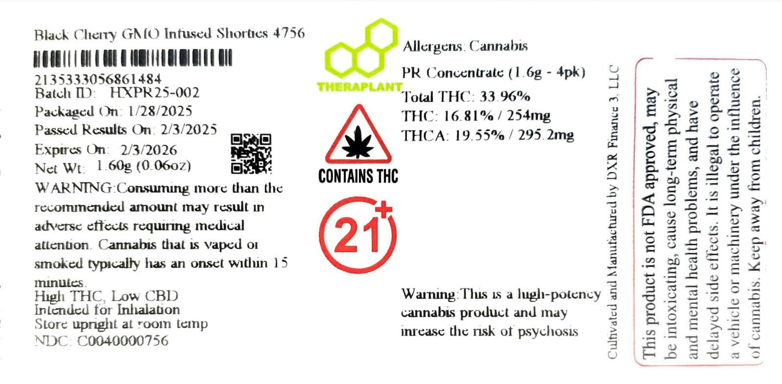 Infused Black Ch GMO Shorties 1.6g (4-Pack | 0.4g Each) (00756) at Curaleaf Dispensary Groton