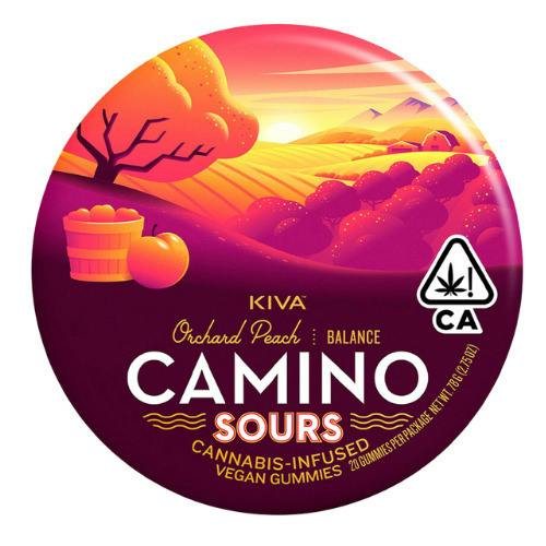 Kiva Confections Camino Orchard Peach Balance Sour Gummies 200mg THC : 200mg CBD