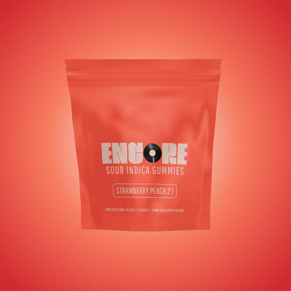 Encore Edibles Sour Strawberry Peach 2:1 CBD Gummy 100mg