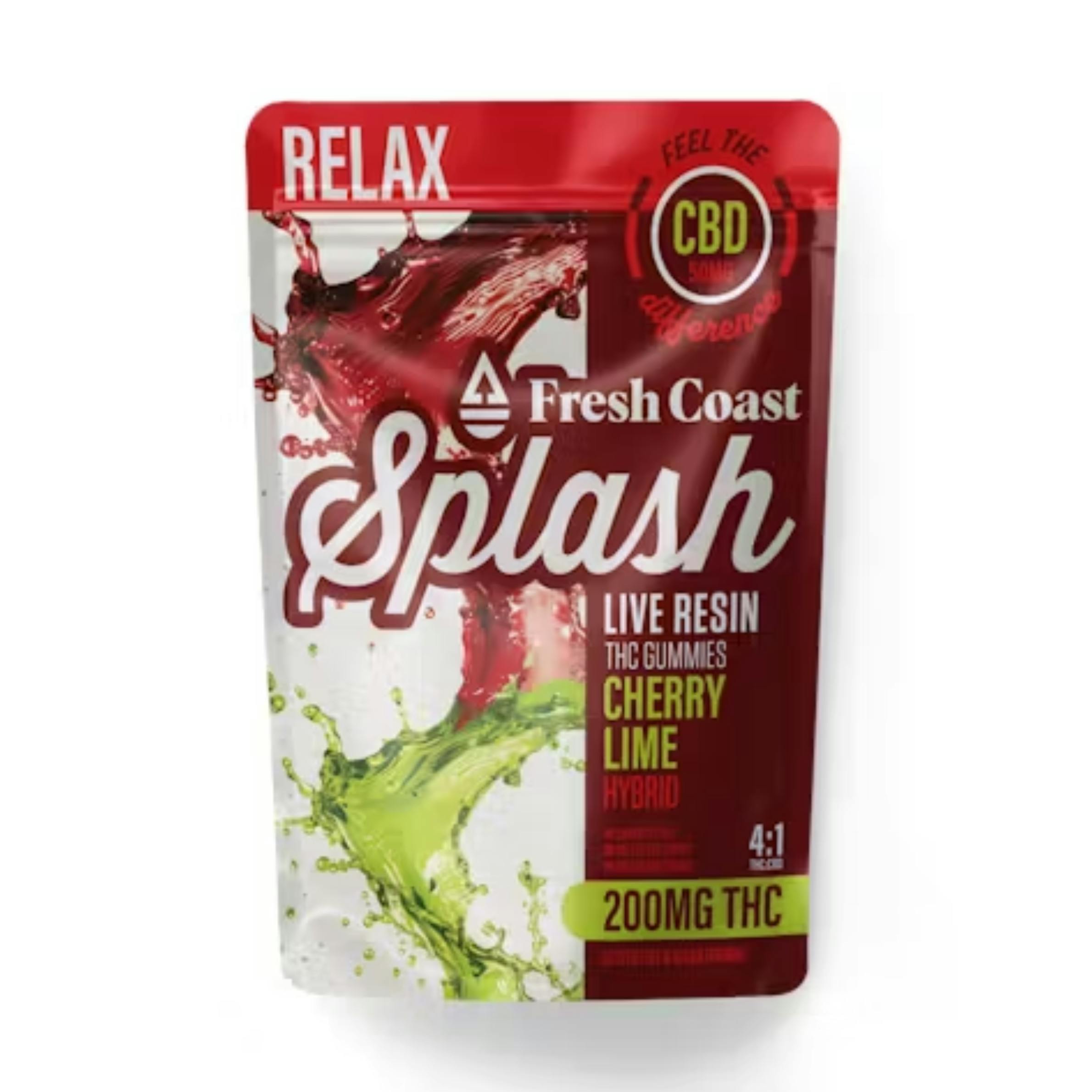 Fresh Coast Edibles - Cherry Lime Hybrid/Relax 200mg THC:50mg CBG (4:1) Splash Live Resin Gummies