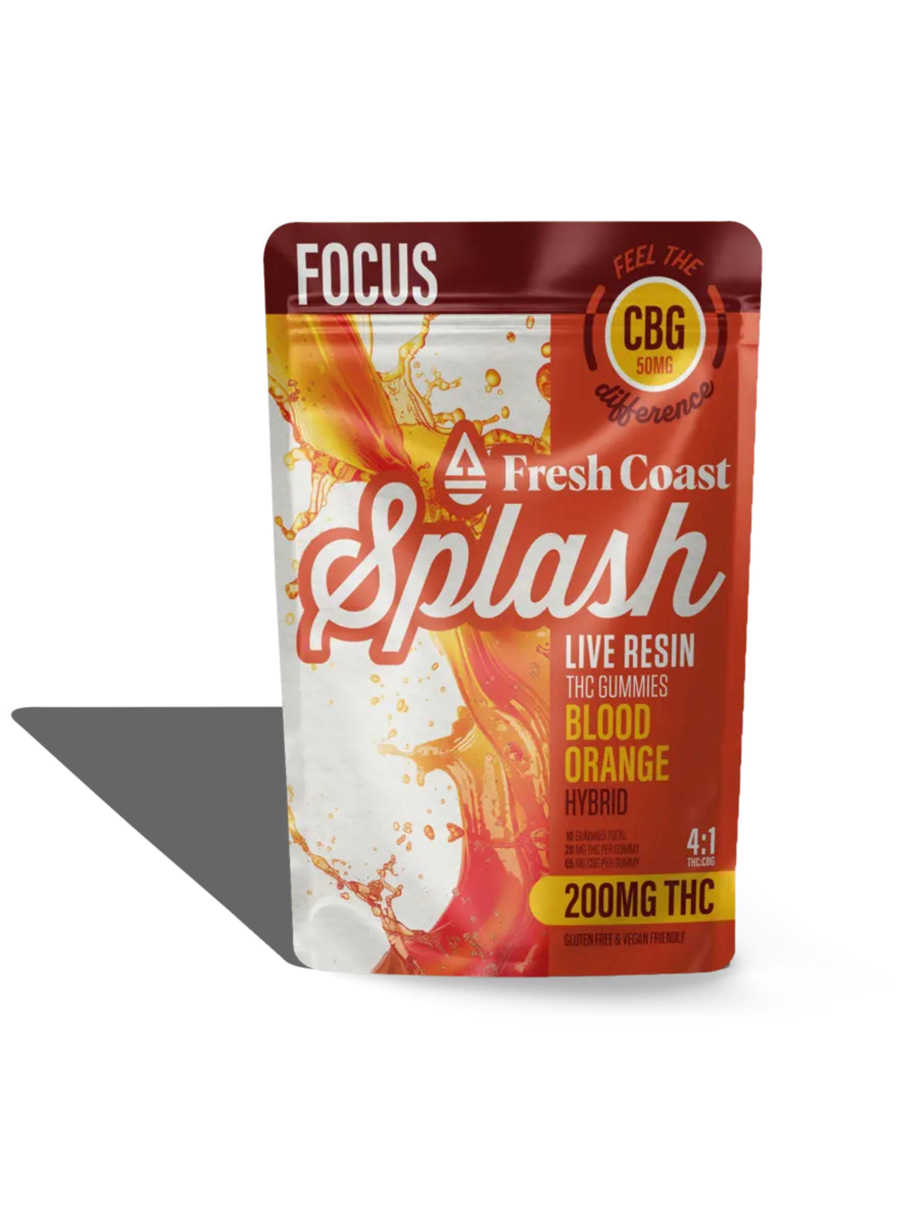 Fresh Coast Edibles - Blood Orange Hybrid/Focus 200mg THC:50mg CBG (4:1) Splash Live Resin Gummies
