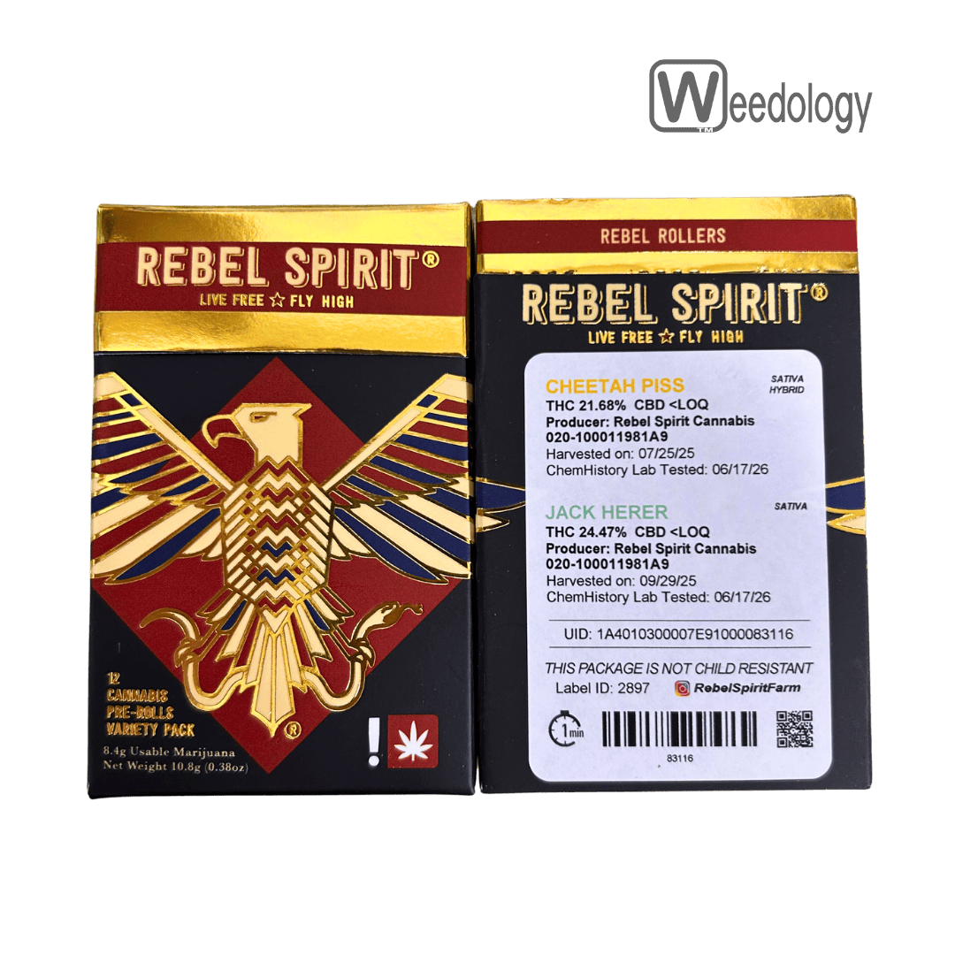 Rebel Spirit 12pk CHEETAH PISS(S-H)/JACK HERER(S-H) 0.7g Pre-Rolls