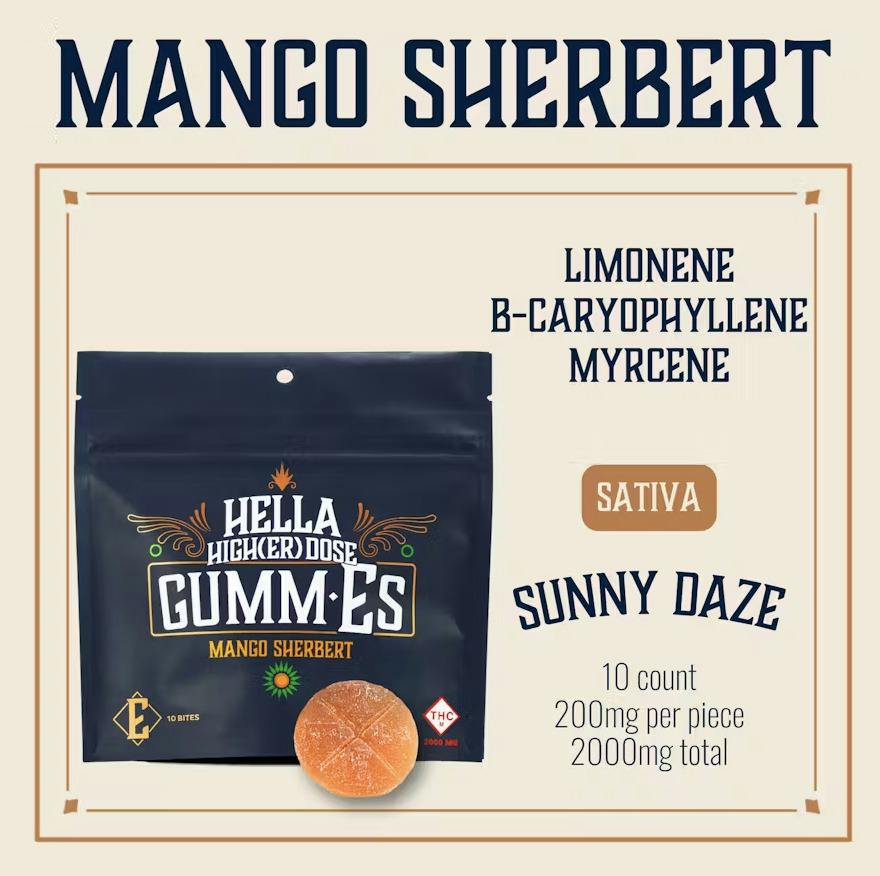 Hella High(er) Dose Mango Sherbert Gummies 10pk