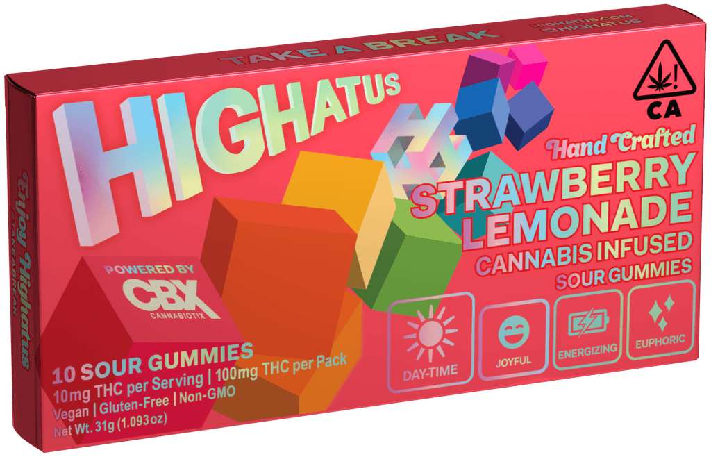HIGHATUS - SOUR STRAWBERRY LEMONADE - HYBRID - GUMMY - 100 mg - 10 Pack