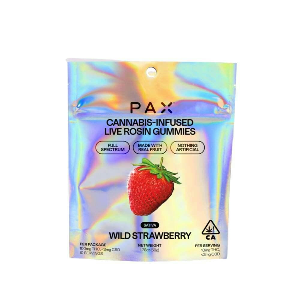 PAX - WILD STRAWBERRY - SATIVA - LIVE ROSIN GUMMY - 100 mg - 10 Pack