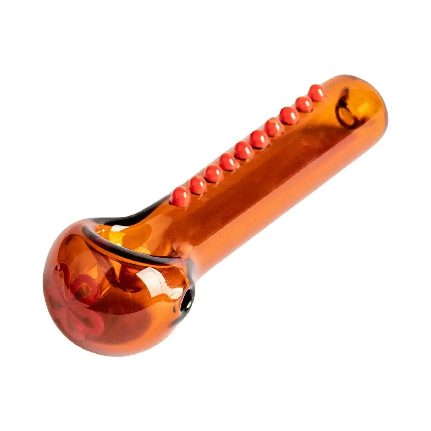 3.25" Flower Power Hand Pipe | Red Eye Glass | Amber