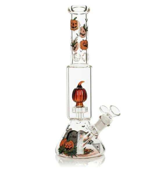 12" Dual Chamber Jack-O-Lantern Water Pipe | Red Eye Glass
