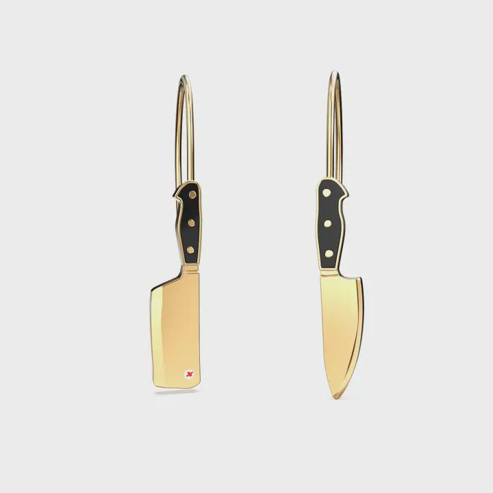 Chef's Knife & Cleaver Gold Earrings