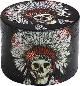 2" Heavy Duty Metal Herb Grinder Alloy 4 Layer | Indian Skull Various Design