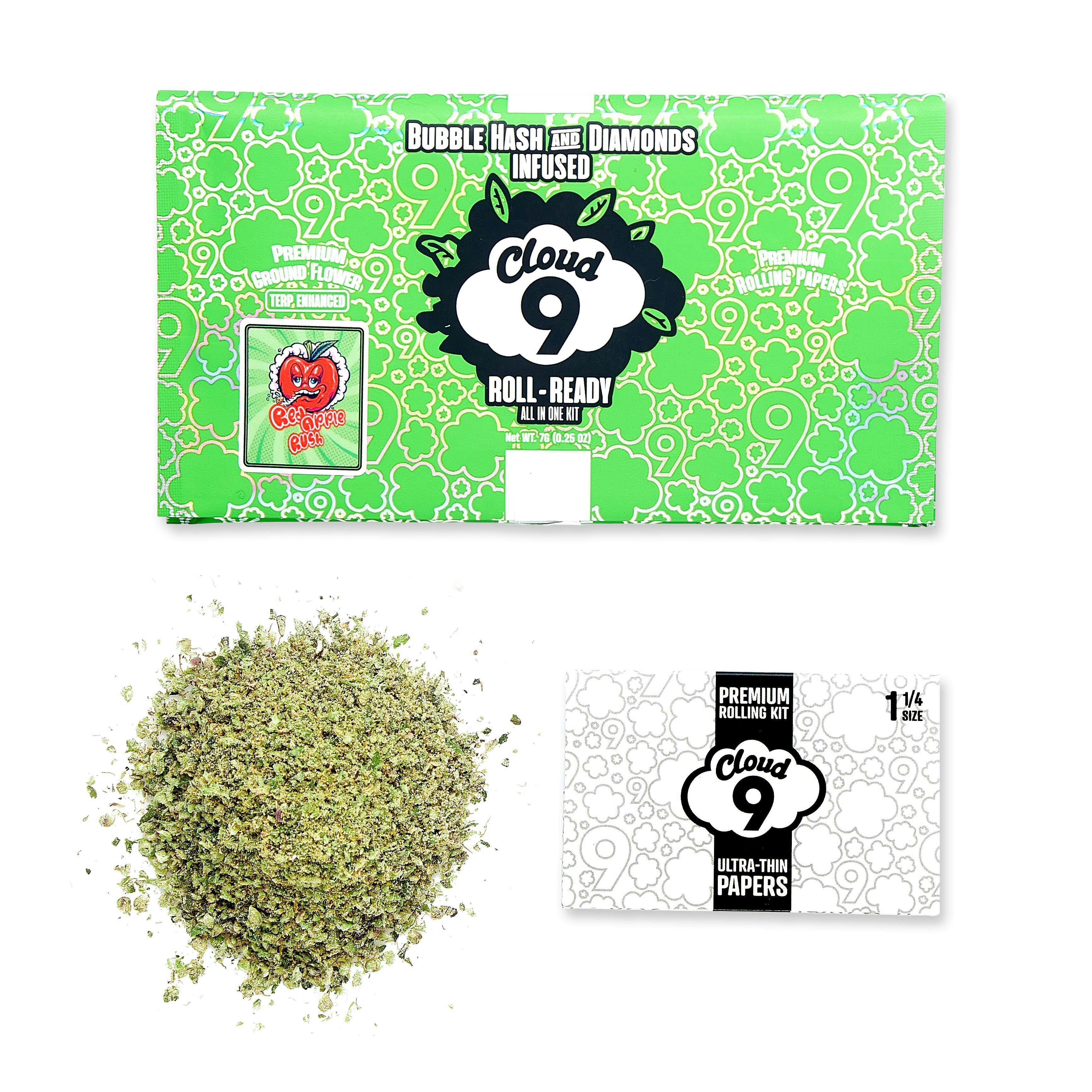 Cloud 9 | Roll Ready All-In-One-Kit | Bubble Hash & Diamonds Infused Ground Flower | Red Apple Rush