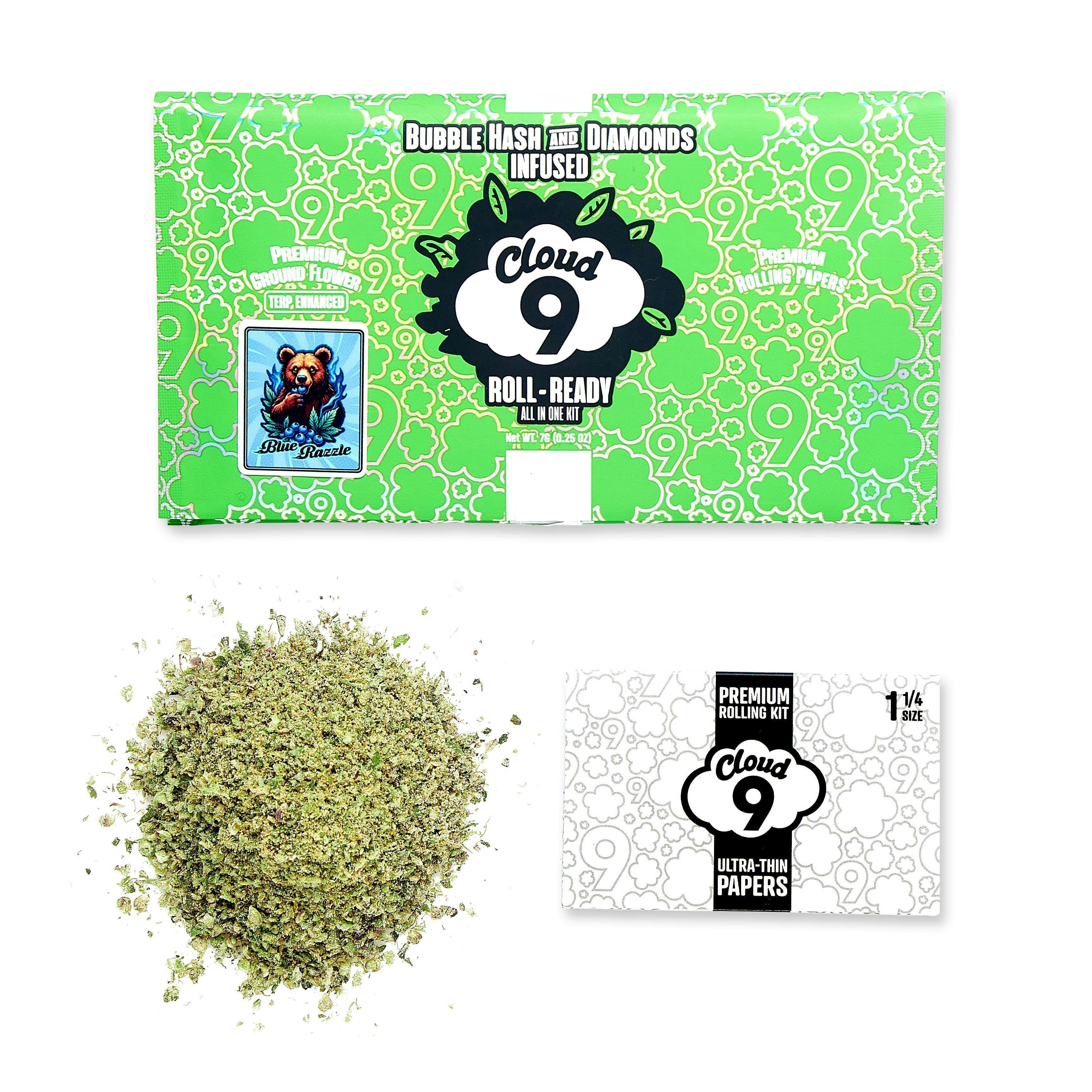 Cloud 9 | Roll Ready All-In-One-Kit | Bubble Hash & Diamonds Infused Ground Flower | Blue Razzle