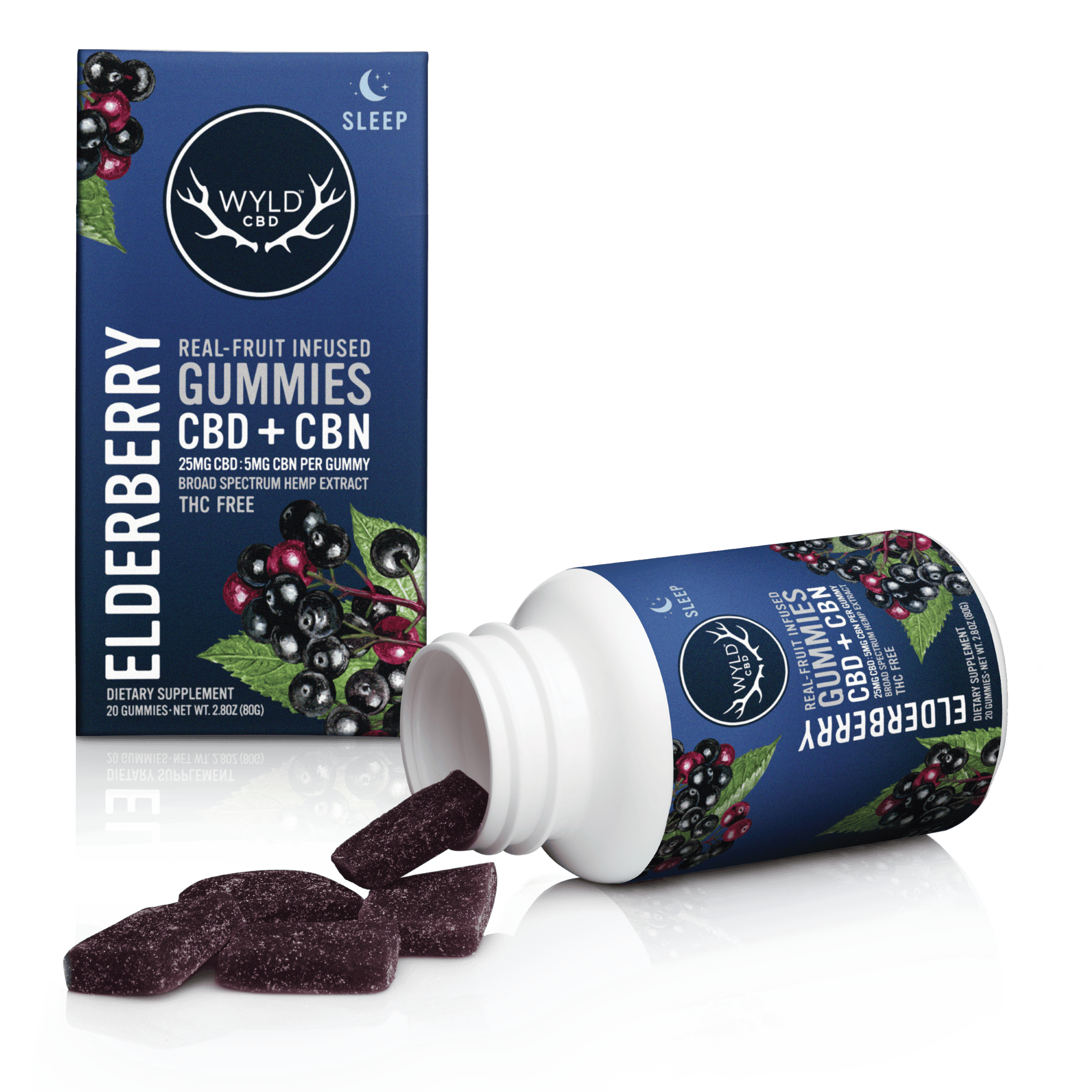 Wyld | Elderberry | HEMP 1000mg 5:1 CBD:CBN Gummies | 40pc
