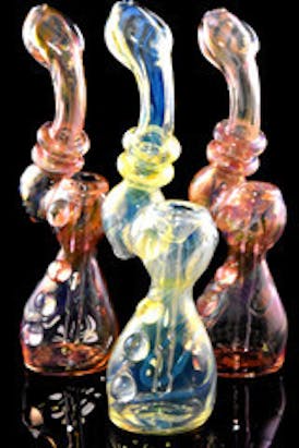 Large Gold Fumed Color Changing Glass Sherlock Bubbler