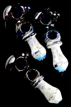 Silver Fumed Swirl Striped Double Bowl Glass Pipe
