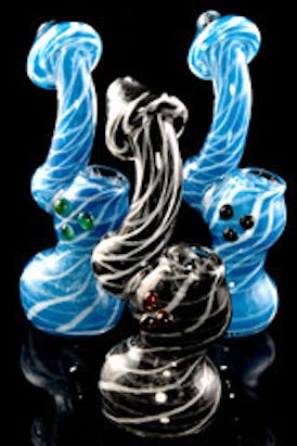 Frit Striped Sherlock Glass Bubbler