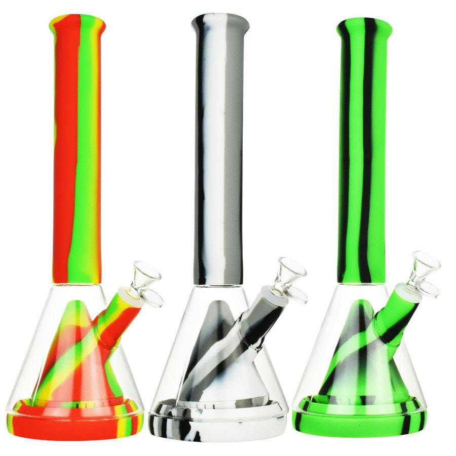 Striped Silicone & Glass Water Pipe - Assorted