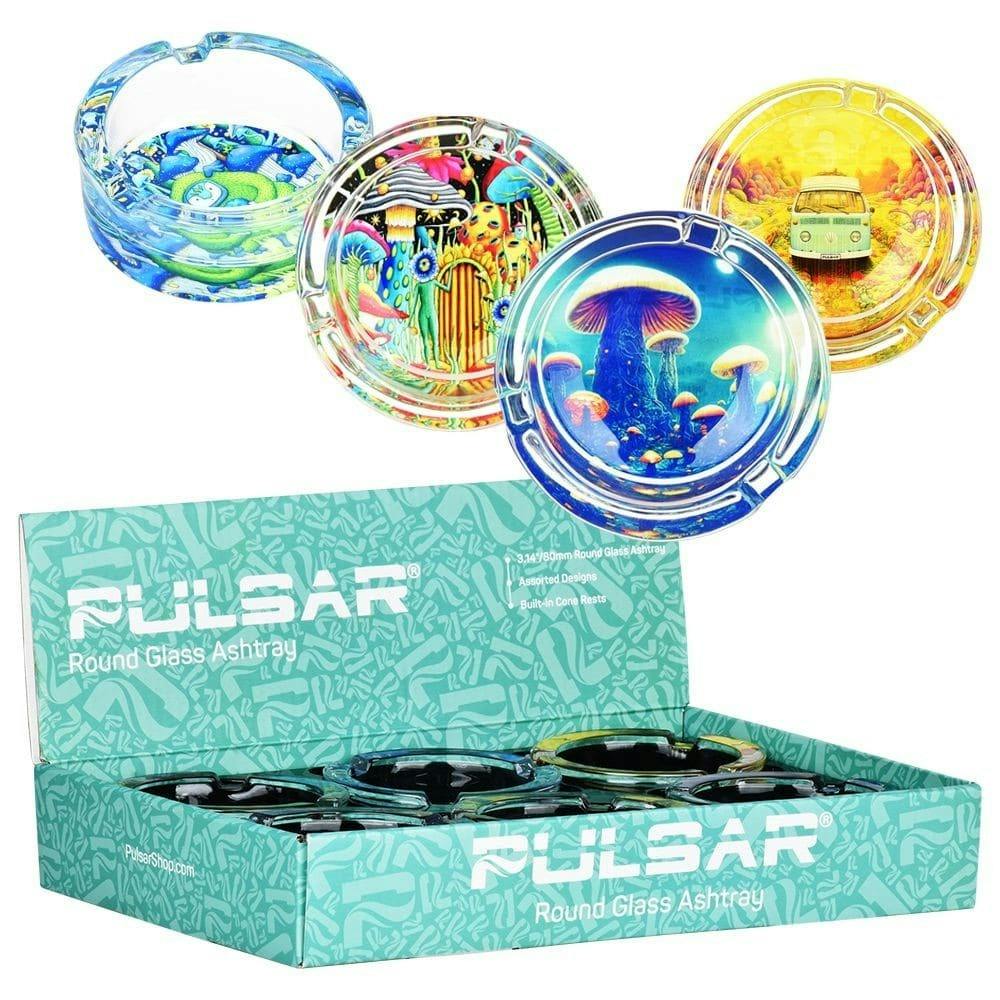 Pulsar design series round glass ashtray 3.4"