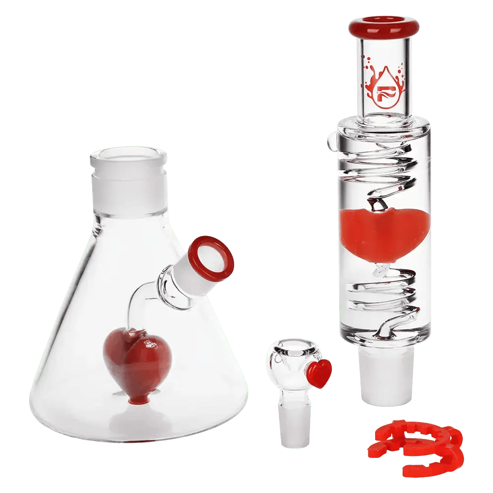 14"/19mm F Love Heart Beat Glycerin Beaker Glass Water Pipe, Pulsar - Pink