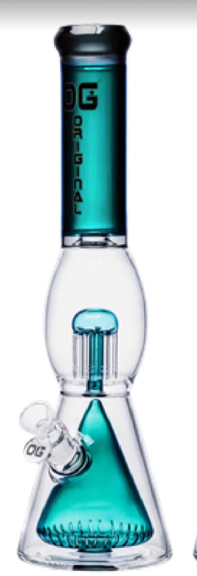 18" OG Green Accent Double Perc Beaker Bong