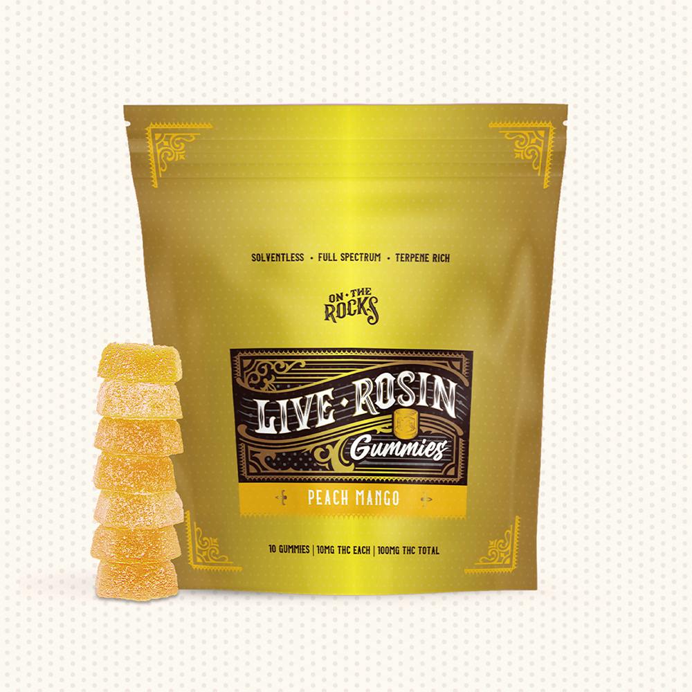 On The Rocks Peach Mango - Cherry On Top Live Rosin Gummy 100mg [10pk] Candy